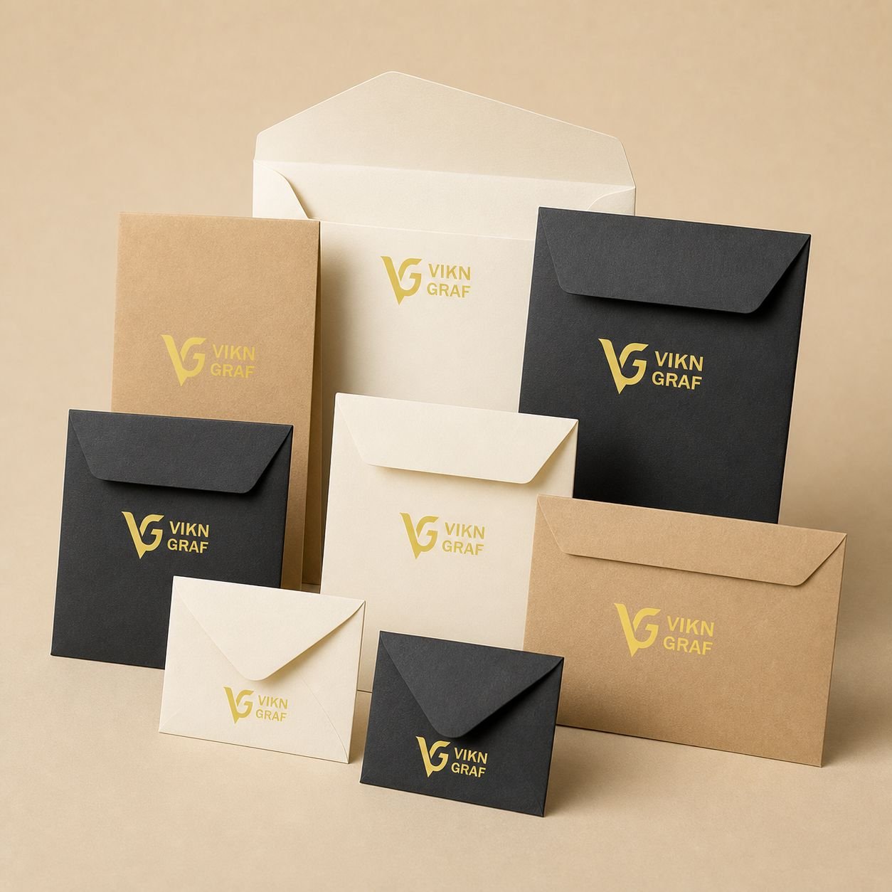 Envelopes personalizados da Vikn Gráfica em tamanhos e papéis diferentes