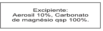 Etiqueta V105: Excipiente: Aerosil 10%, carbonato de magnésio qsp 100%