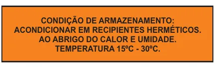 Etiqueta V177: Condição de armazenamento: acondicionar em recipientes herméticos, ao abrigo do calor e umidade. Temperatura de 15 a 30 graus