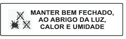 Etiqueta V52: Manter bem fechado, ao abrigo da luz, calor e umidade