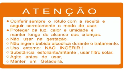 Etiqueta V80: Atenção, lista de cuidados: conferir o rótulo com a receita, proteger da luz e do calor, não usar na gestação, não ingerir bebida alcoólica, agitar antes de usar e manter em geladeira