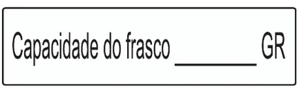 Etiqueta V92: Capacidade do frasco em gramas, com campo para preencher